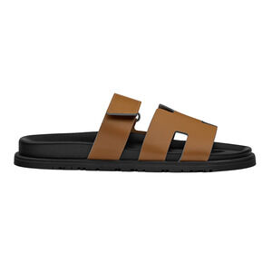 Hermes Chypre Sandal Mens Black Brown Leather H Logo Slide Slip On Flat 44 11
